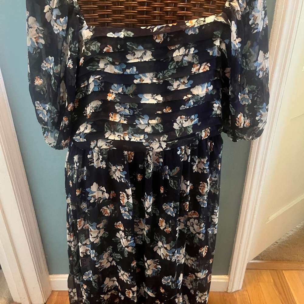LC Lauren Conrad Navy Floral Long Sleeve Dress
